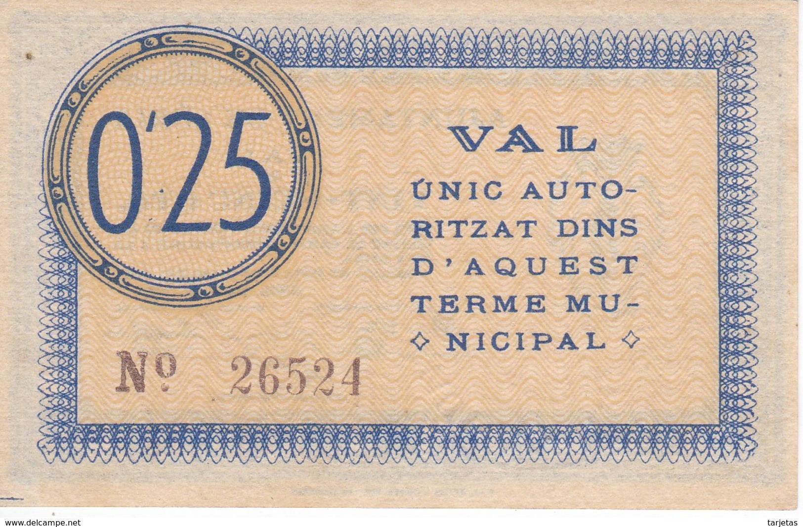 BILLETE DE 25 CENTIMOS DEL AJUNTAMENT DE SURIA DEL AÑO 1937 (SELLO SECO) SIN CIRCULAR    (BANKNOTE) - Autres & Non Classés