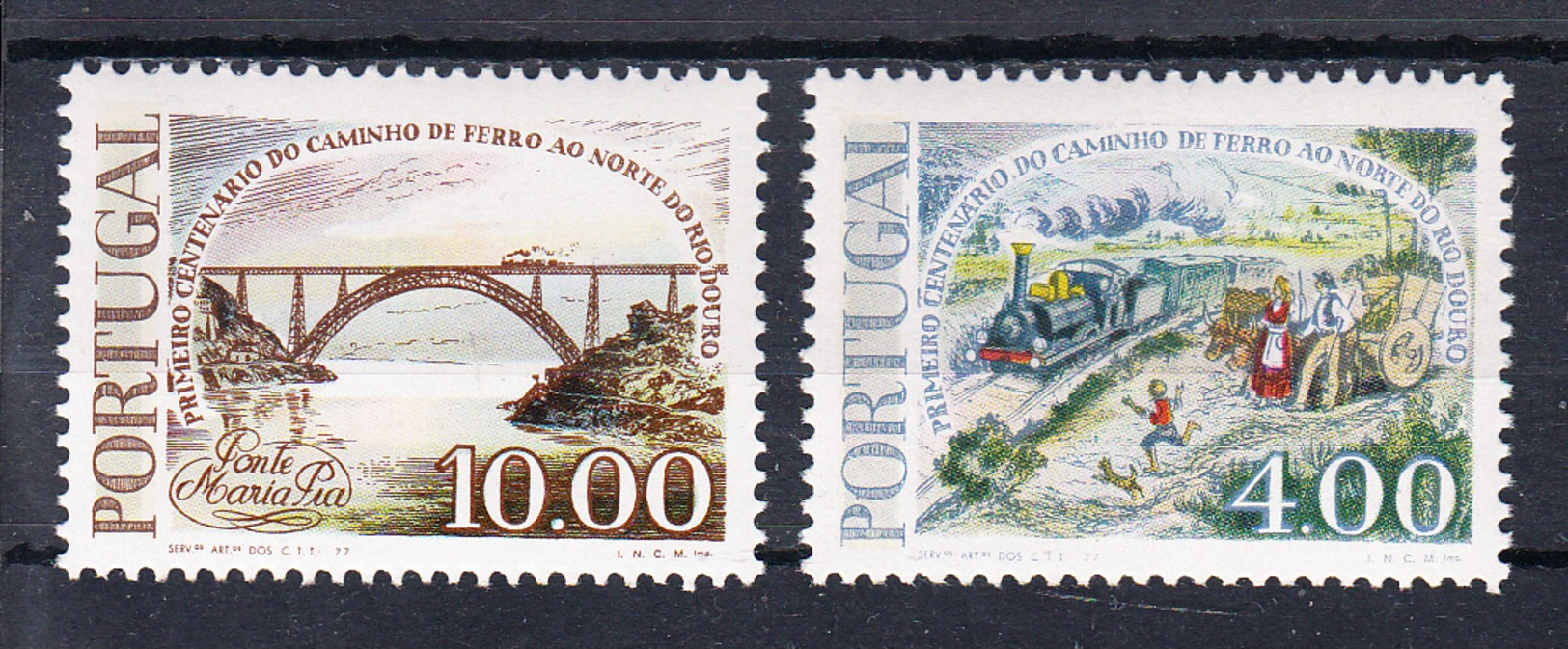 PORTUGAL.1977.CENTENARIO CAMINHO DE FERRO A NORTE DO DOURO   Nº 1346/1347  NOVOS SEM CHARNEIRA .CECI 2 Nº 86 - Nuevos