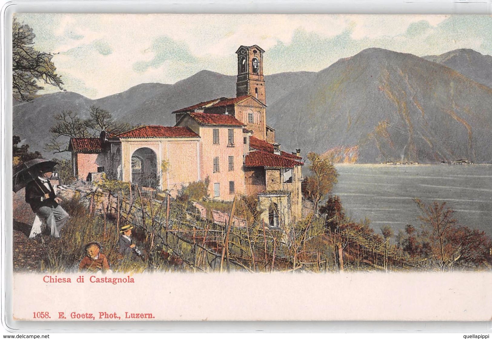 06603 "CHIESA DI CASTAGNOLA -LUZEN - CANTIN TICINO" ANIMATA, FOTO E. GOETZ. CART NON SPED - Agno