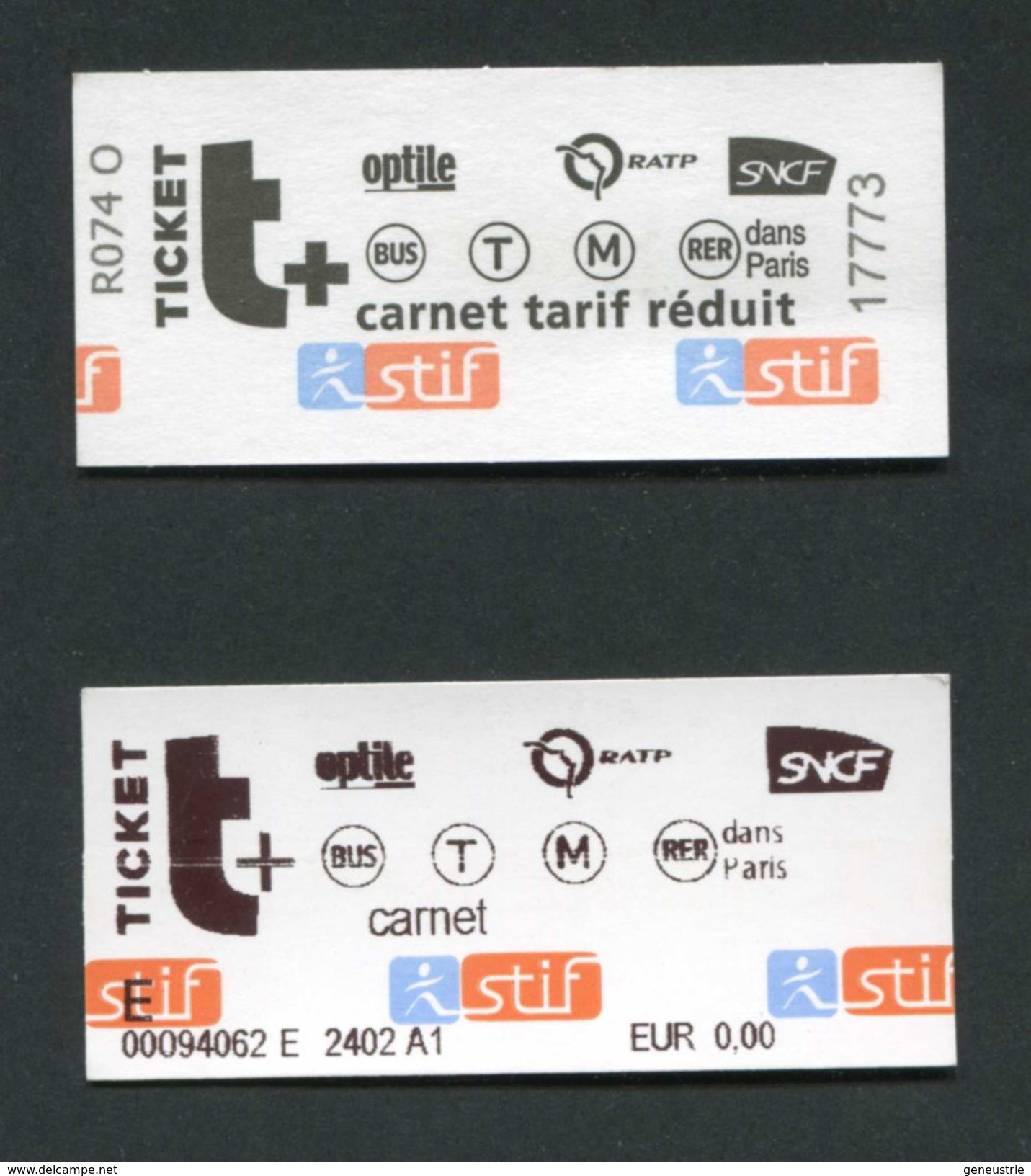 Lot De 2 Tickets De Metro, Bus, RER, Tramway - Paris - Carnet - Billet RATP - Transportation Ticket - Europa