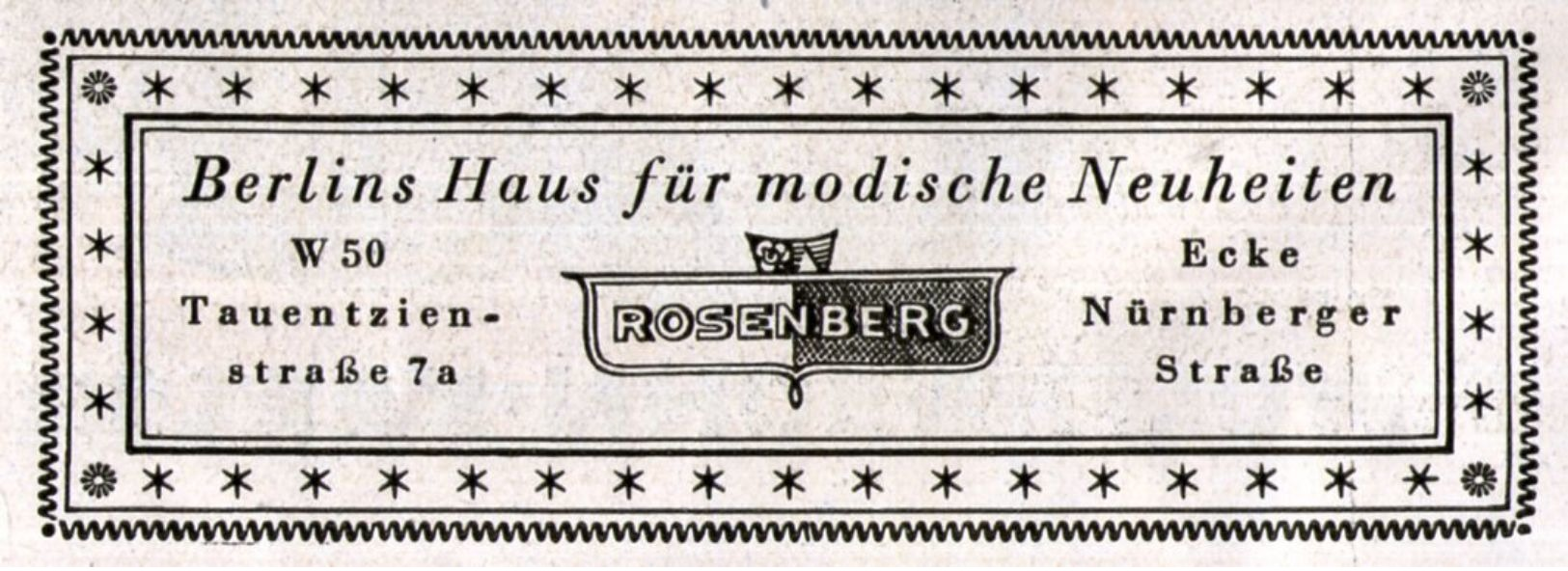 Original-Werbung/ Anzeige 1941 - BERLINS HAUS FÜR MODISCHE NEUHEITEN ROSENBERG - Ca. 80 X 30 Mm - Reclame