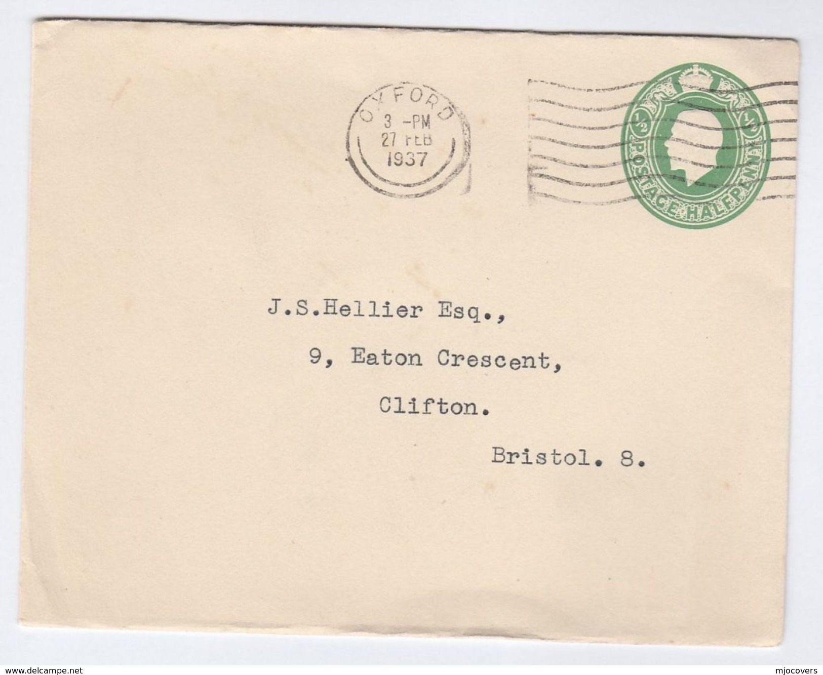 1937 Oxford GB POSTAL STATIONERY COVER To Bristol, Stamps Gv - Covers & Documents
