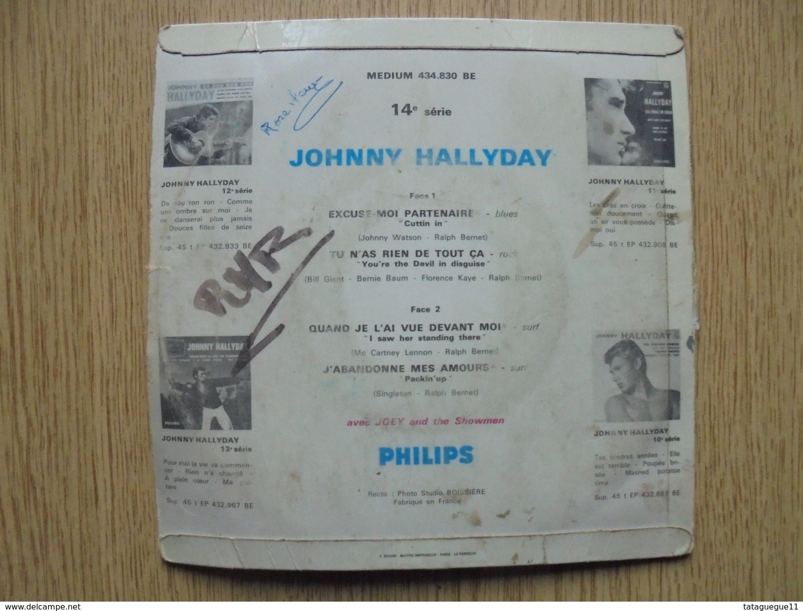 Ancien - Pochette Disque 45 T JOHNNY HALLYDAY Excuse Moi Partenaire 4 Titres - Accessoires, Pochettes & Cartons
