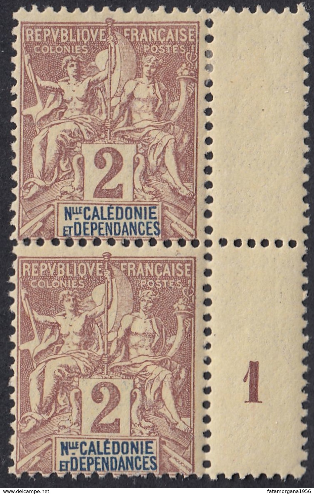 FRANCE NOUVELLE CALEDONIE -  1892 - 2 Timbres Yvert 42 Neufs MH Millésimes (num. 1) - Unused Stamps