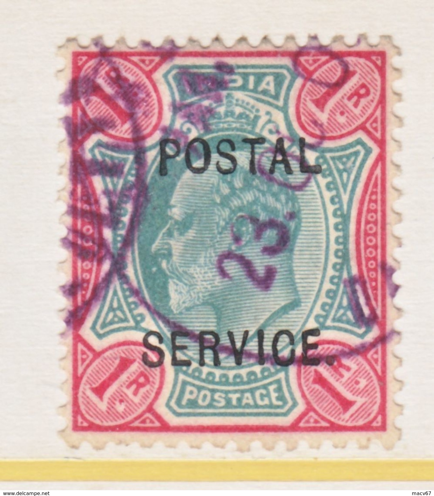 INDIA  REV. 18  (o)  POSTAL  SERVICE REVENUE   K E VII - 1902-11 King Edward VII