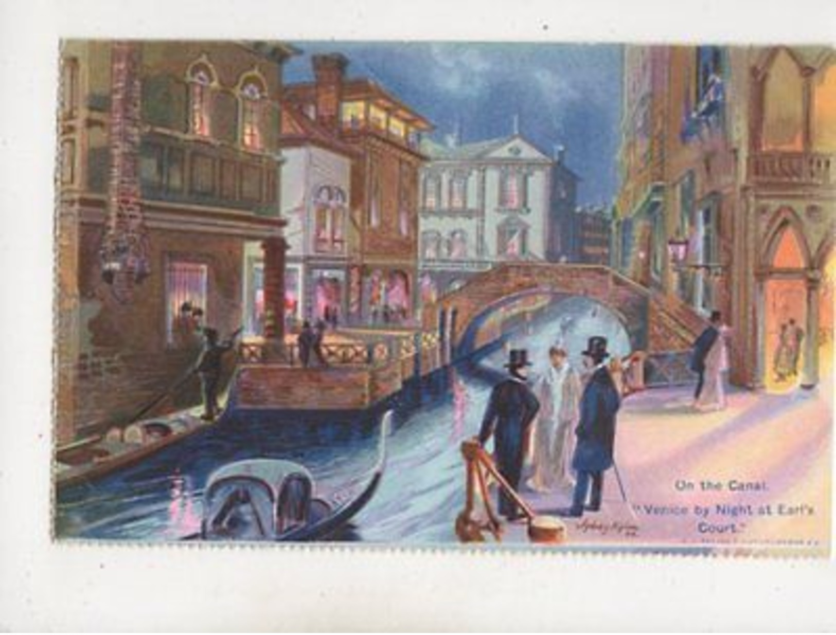 On The Canal Venice By Night At Earls Court Vintage Exhibition Postcard 618b - Expositions