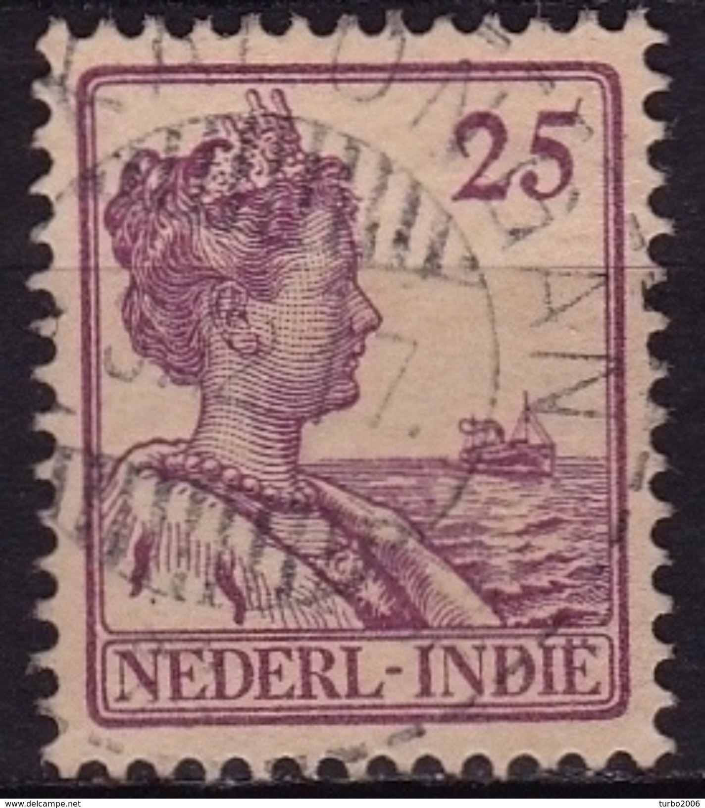 Ned. Indië: Langebalkstempel PEKANLONGAN (553) Op 1913-1932 Koningin Wilhelmina 25 Cent Lila NVPH 124 - Netherlands Indies