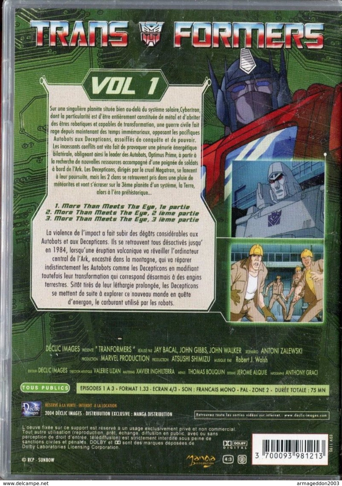 DVD TRANSFORMER VOL 1 / 75 MINUTES - NEUF SOUS BLISTER - Animation