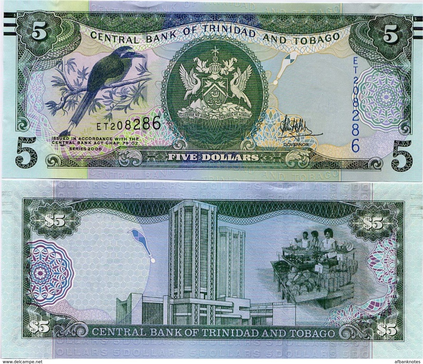 TRINIDAD & TOBAGO       5 Dollars       P-New      2006 (2017)     UNC [ Sign. Hilaire ] - Trinidad & Tobago