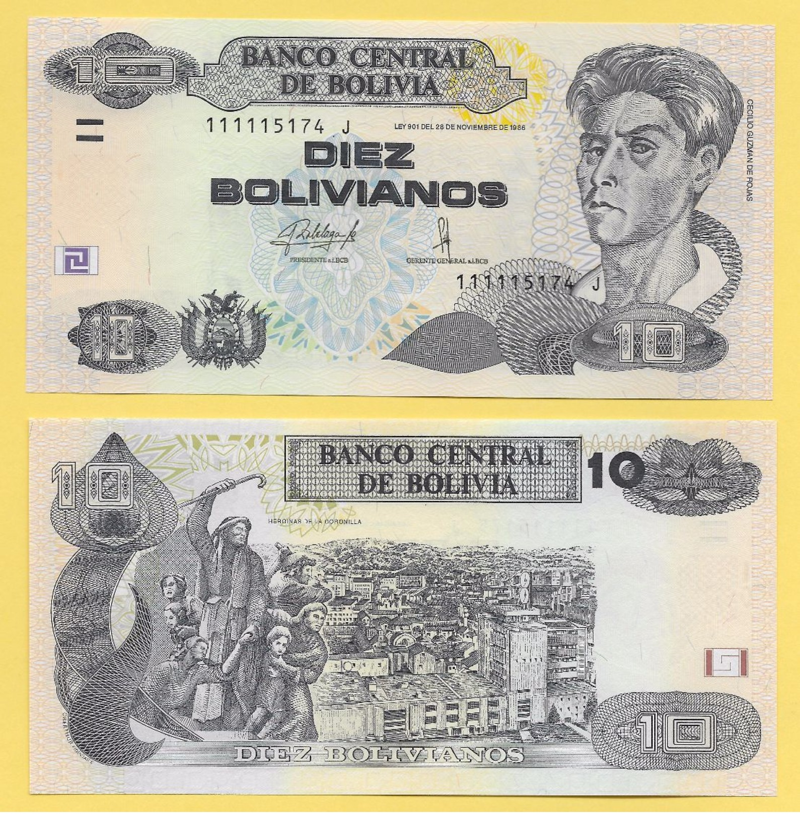 Bolivia 10 Bolivianos P-new Series J UNC - Bolivia