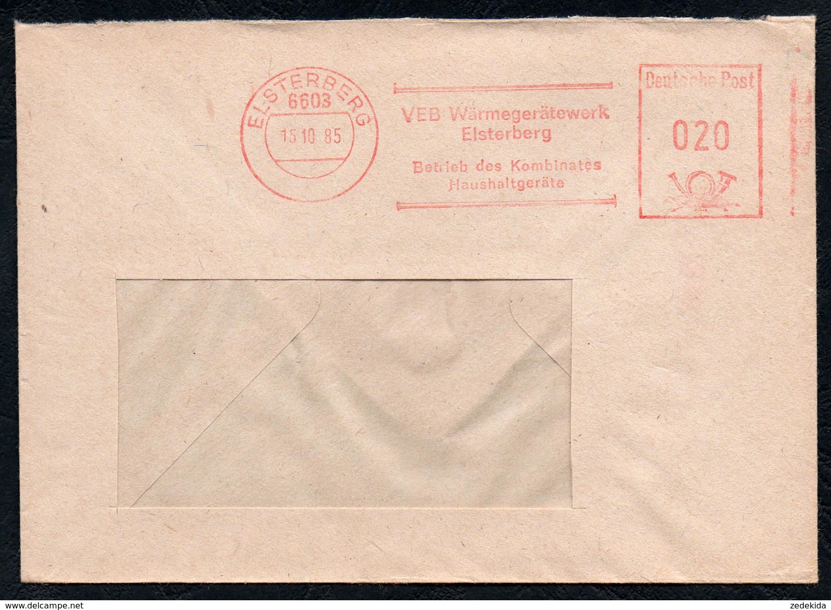 3399 - Alter Beleg - Bedarfspost - Freistempel Freistempler - Elsterberg VEB Wärmegerätewerk 1985 - Maschinenstempel (EMA)