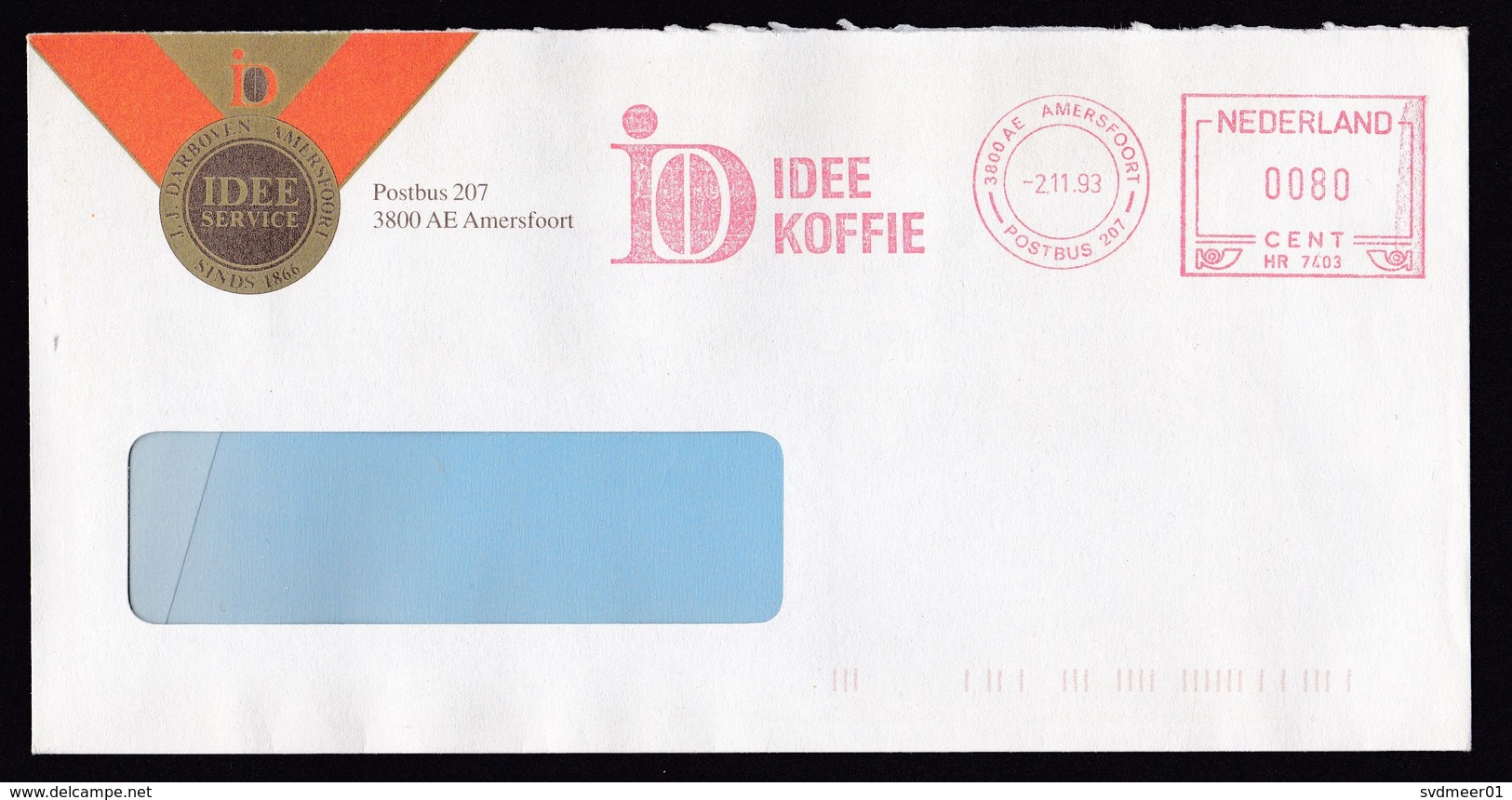 Netherlands: Cover, 1993, Meter Cancel Idee Koffie, Dutch Coffee Company, Coffee Bean Logo (traces Of Use) - Brieven En Documenten