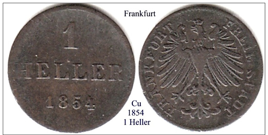 DL-1854, 1 Heller, Frankfurt - Piccole Monete & Altre Suddivisioni