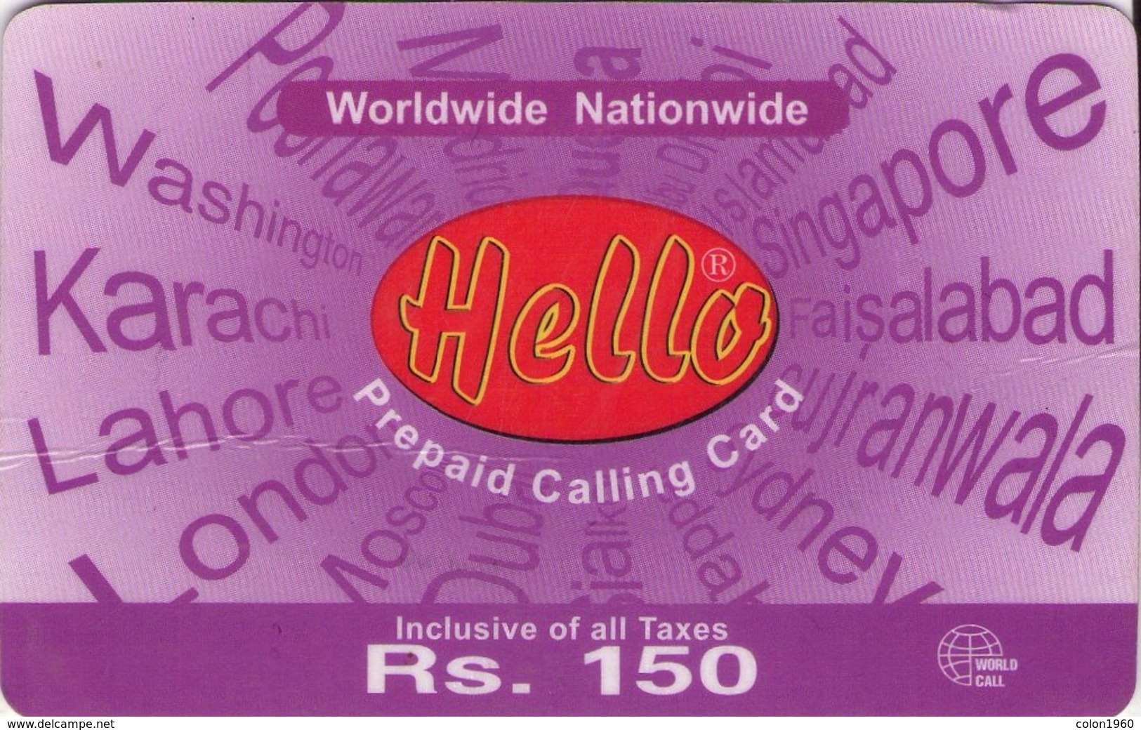 PAKISTAN. RHE05. Rs.150 Hello Purple Worldwide Nationwide.  (270) - Pakistan