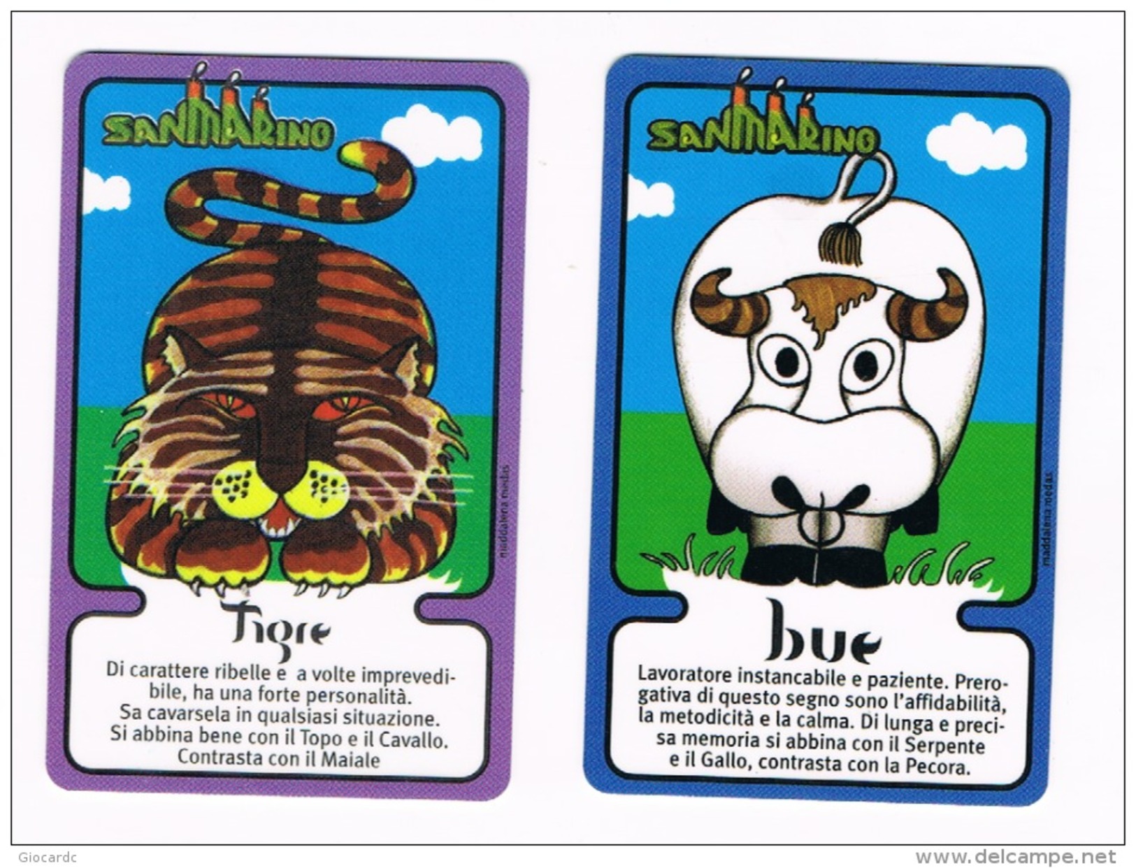 SAN MARINO - CHIP - CHINA HOROSCOPE (ZODIAC)   -  TIGER, OX (2 DIFFERENT USED CARDS OF THE SET) - - Zodiac