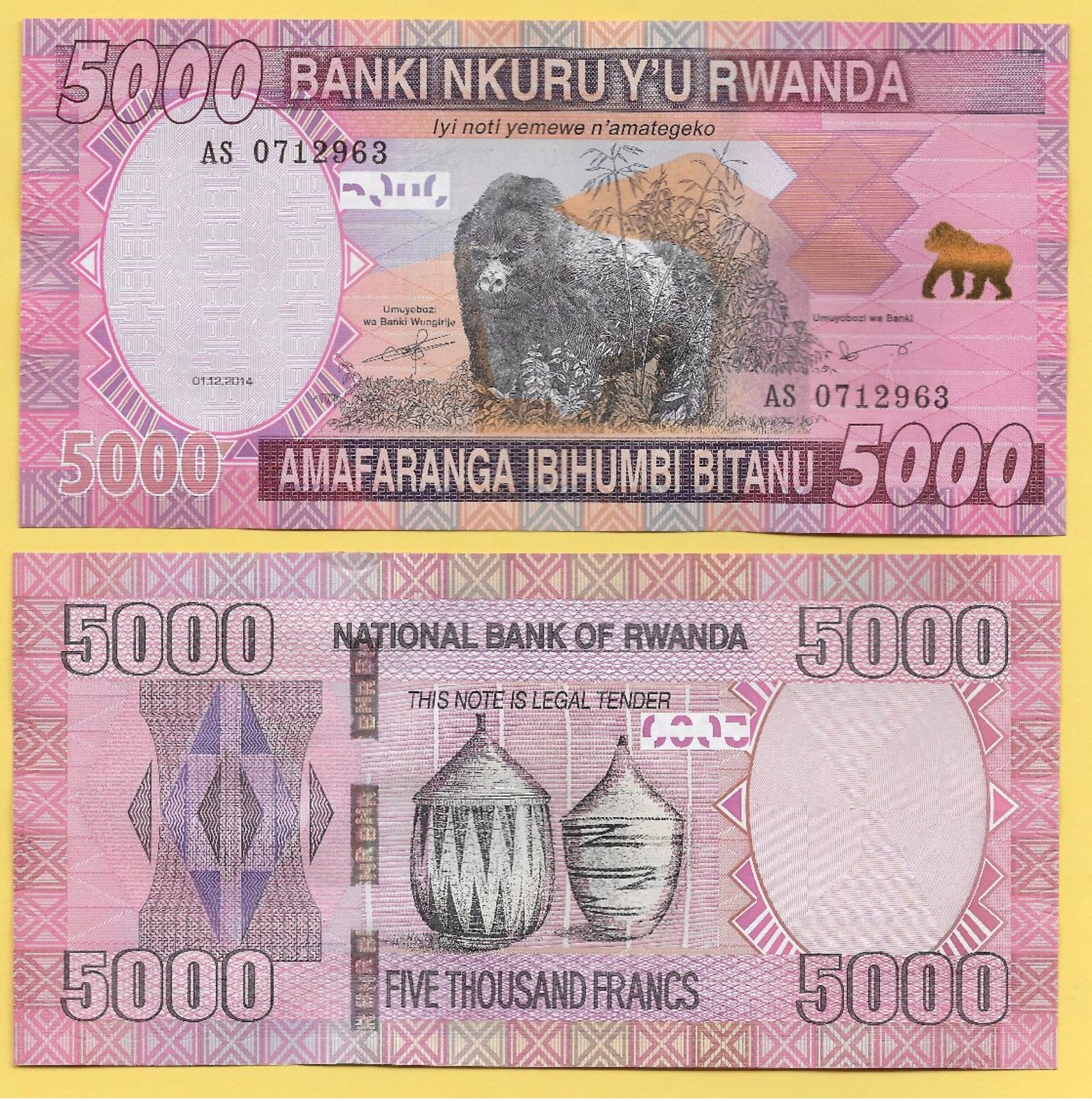 Rwanda 5000 Francs P-41 2014 UNC - Rwanda