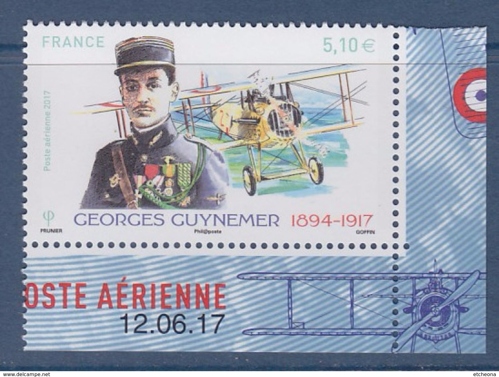 = Coin Daté 12.06.17 De Feuillet Georges Guynemer Et Son Biplan 5.10€ X1 N°PA81a - Airmail