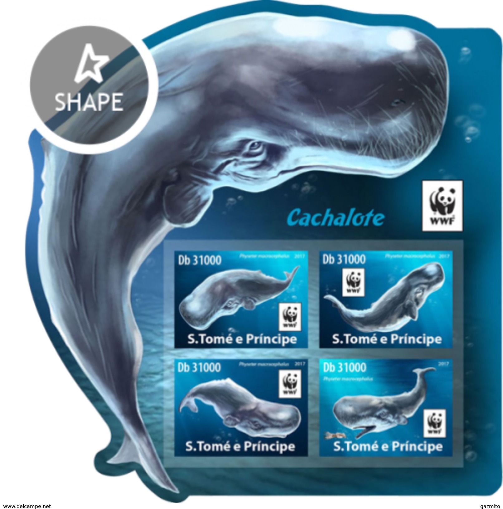 S. Tomè 2017, WWF, Whale Sperm, 4val In BF IMPERFORATED - Unused Stamps