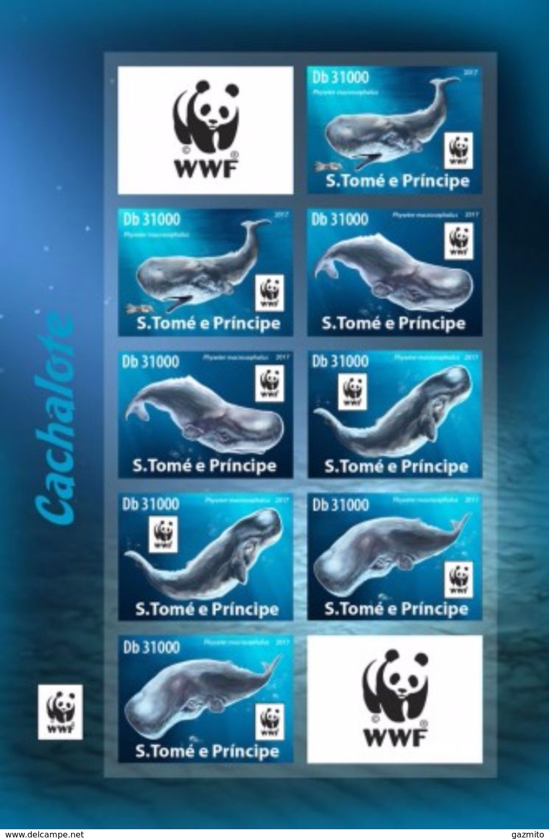 S. Tomè 2017, WWF, Whale Sperm, 4valx2 In BF IMPERFORATED - Unused Stamps