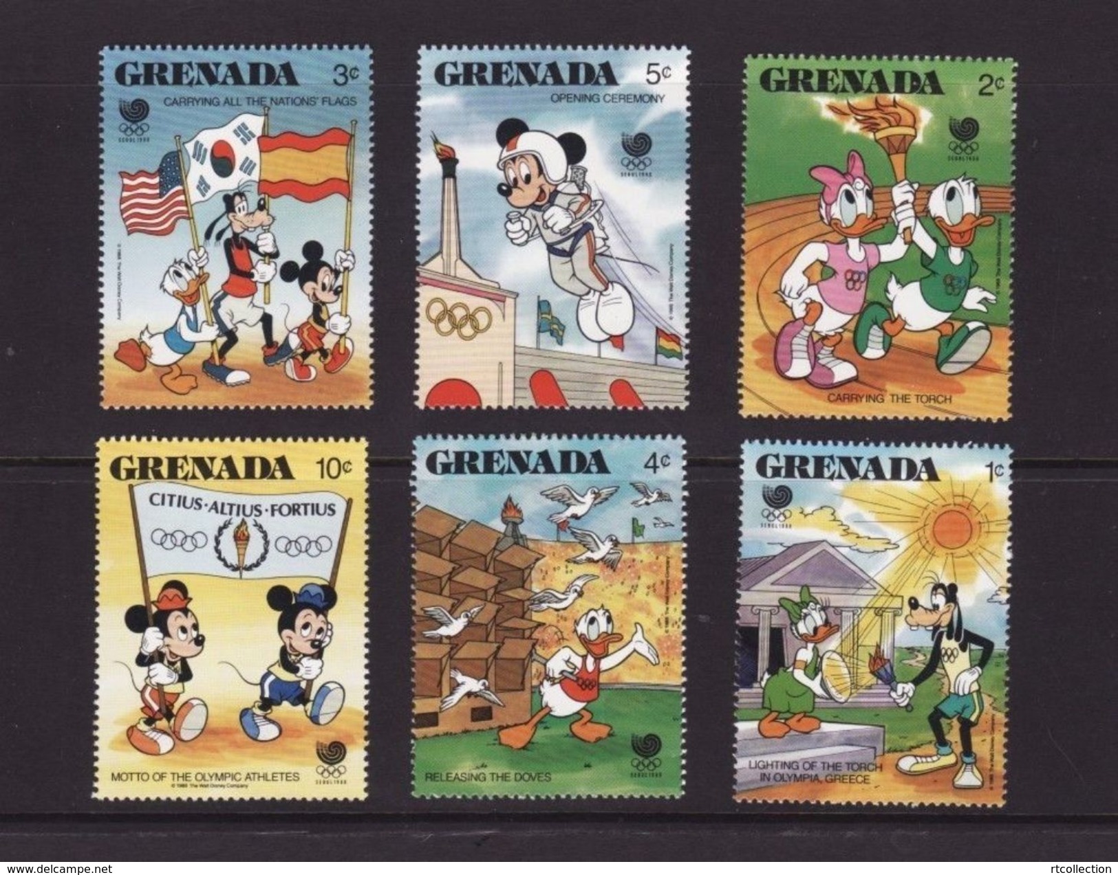 Grenada 1988 Disney Olympic Games SEOUL Mickey Cartoon Animation Sports Childhood Flags Stamps (22) MNH SG 1742-1749 - Other & Unclassified