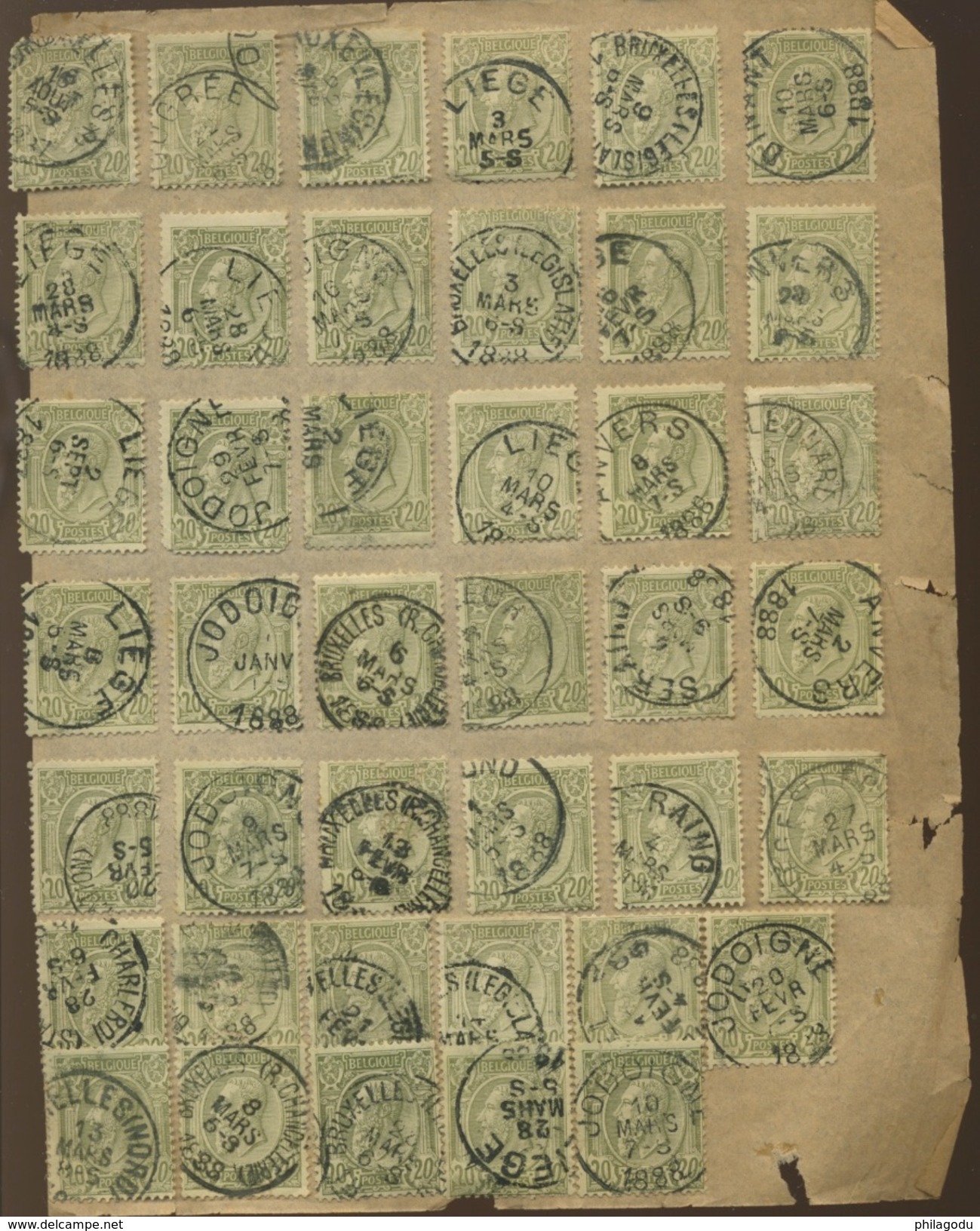 47 Ø  20c Olive  Assortiment  Collés Sur Feuille Pelure - 1884-1891 Leopold II