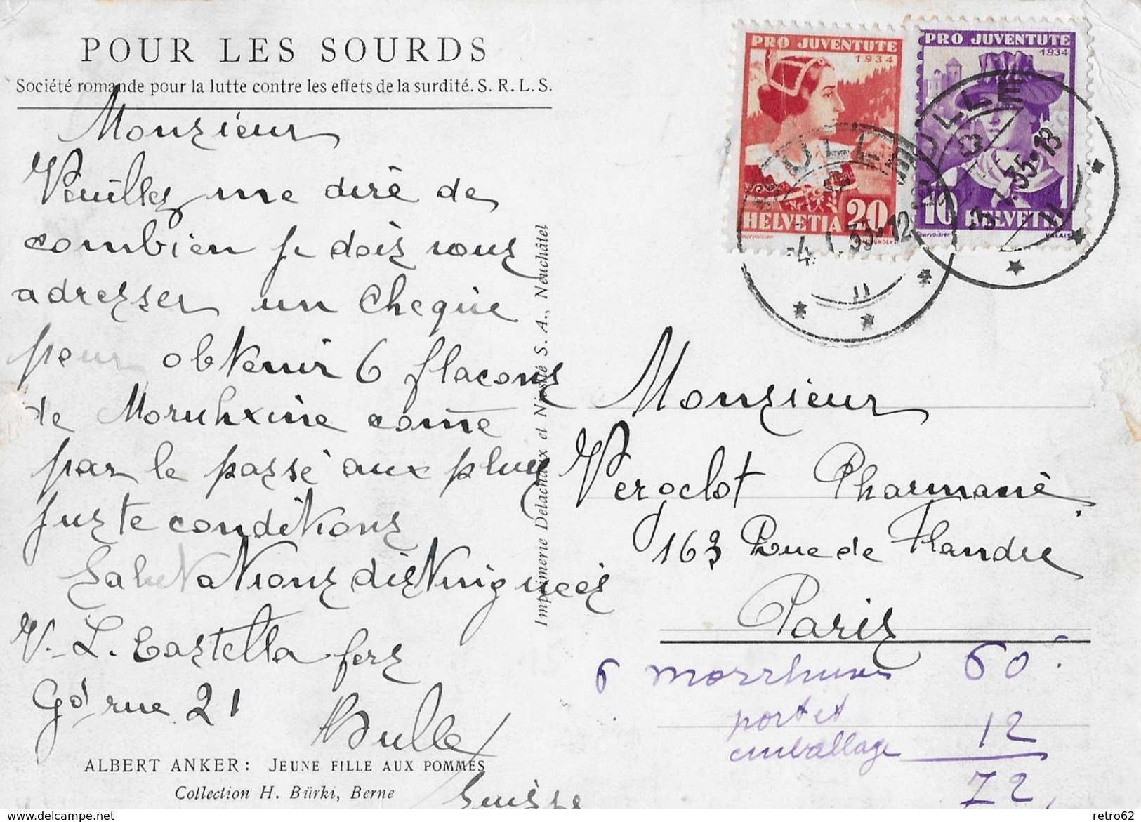 POUR LES SOURDS 1935 - Offizielle Karte Nach Paris 1935 - Lettres & Documents