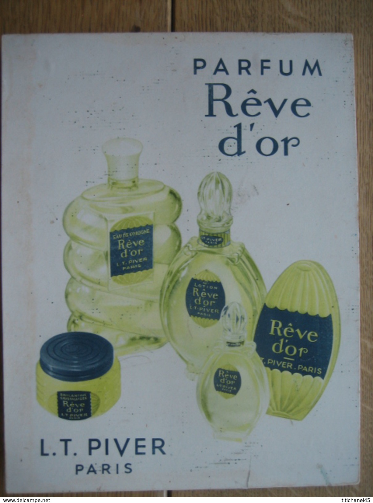 Originale Ancienne  Plaque Publicitaire En Carton L.T. PIVER Paris - Parfum REVE D'OR - 21 X 27 Cm - Lotion, Brillantine - Plaques En Carton