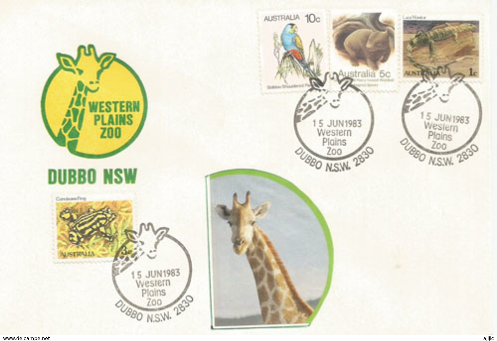 Taronga Western Plains Zoo Australia, Special Cover From The Zoo, With Australia Fauna + Girafe, Dubbo Postmark - Marcophilie