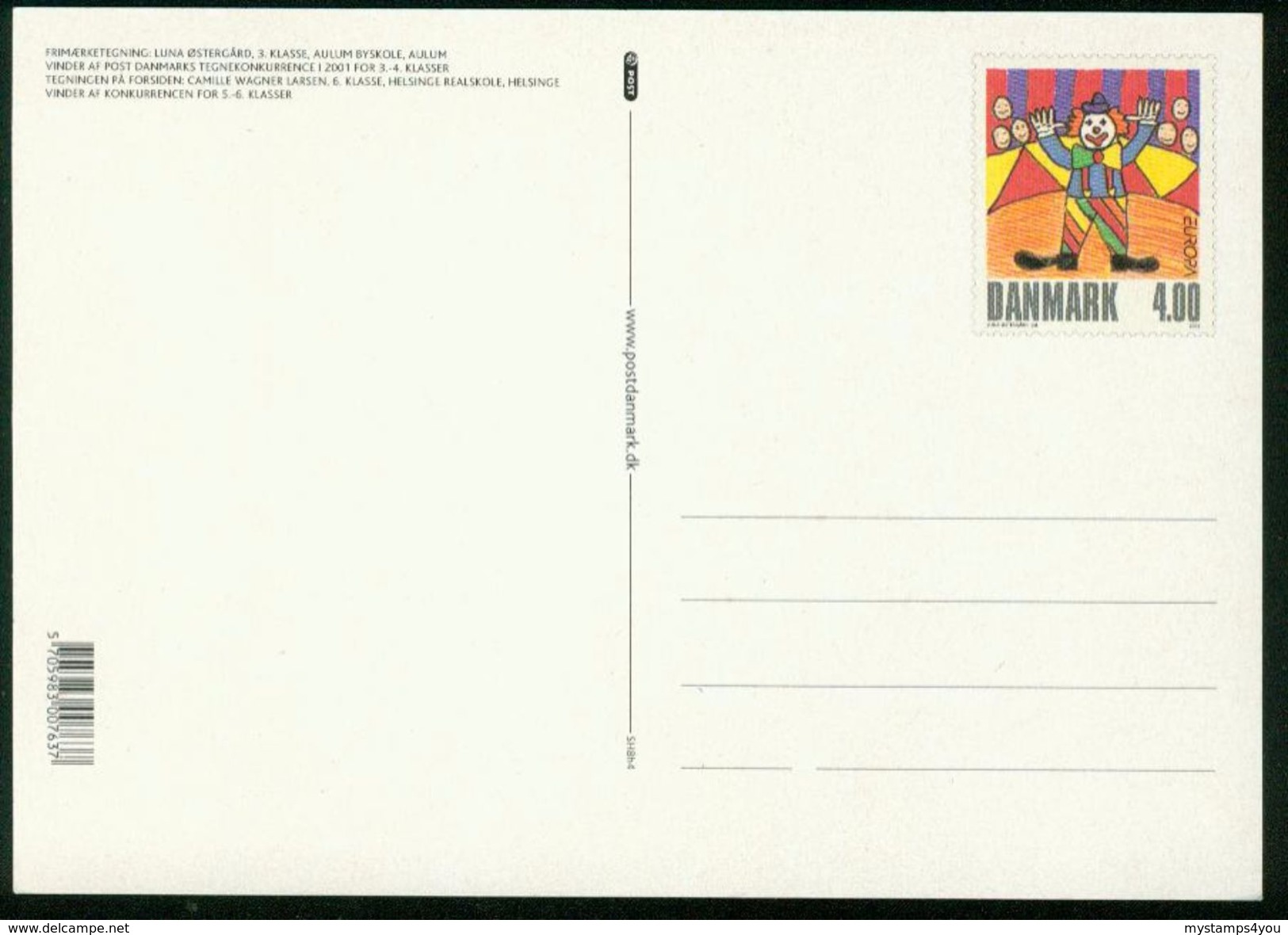 GA Dänemark Ganzsache 2002 - Postkarte MiNr P 323 Motiv 04 - Mint - Zirkus Clown - Interi Postali