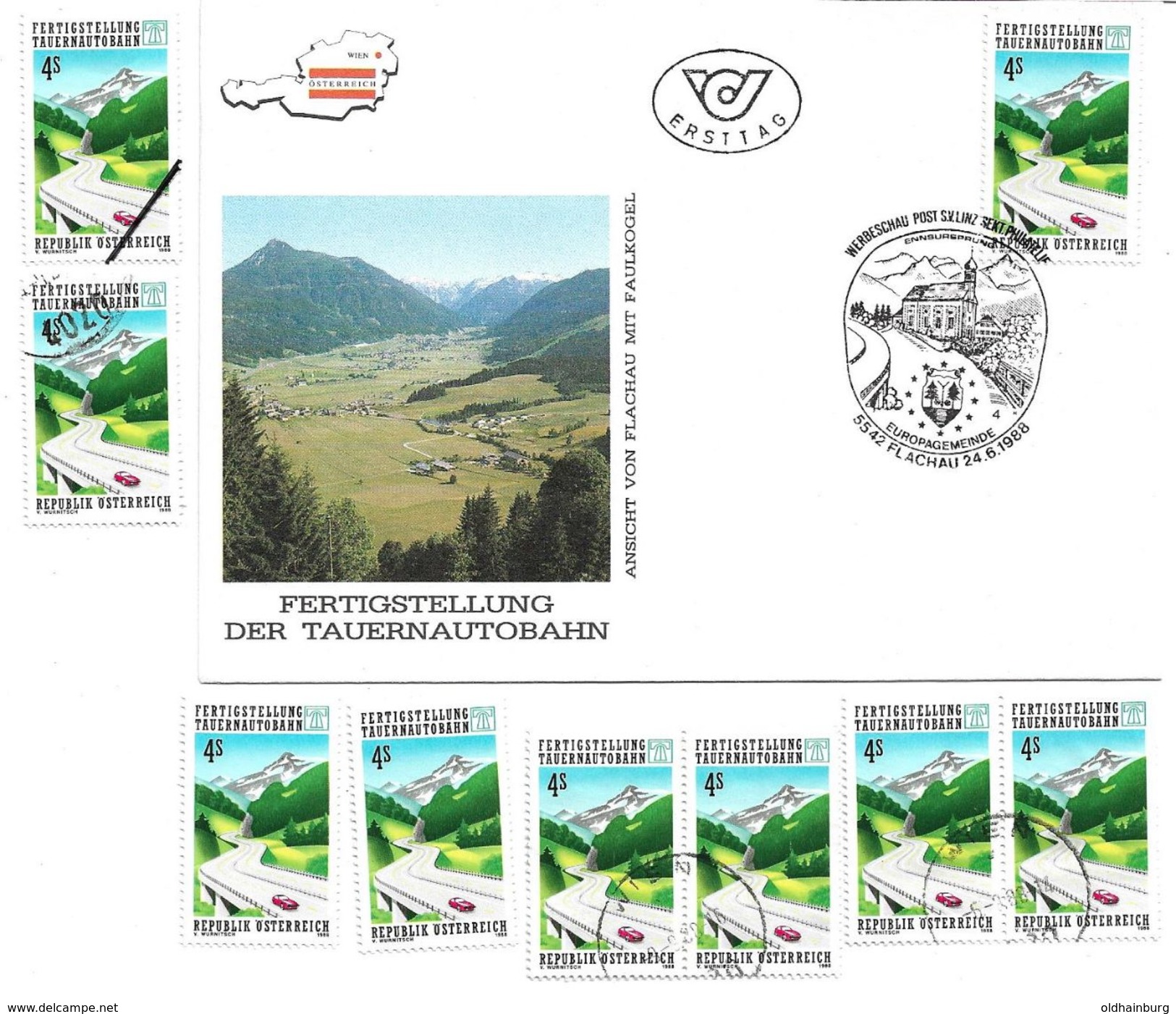 1501z2: Österreich 1988, Tauernautobahnbrücke, FDC 5542 Flachau Und Gesamt 6mal **/o, Plus Mustermarke - Ponts