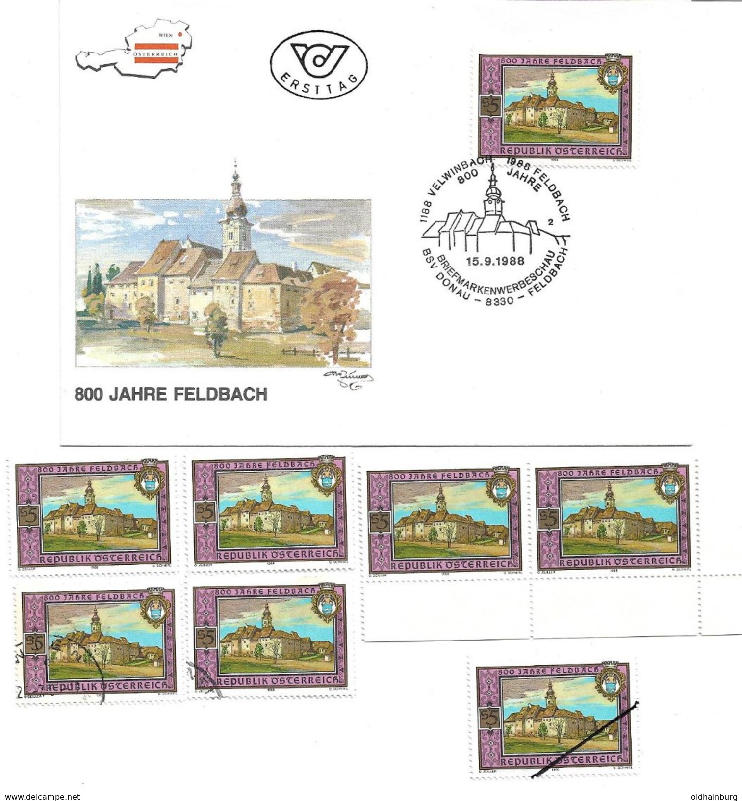 1501p: Österreich 1988, 800 Jahre Feldbach, Ersttag Und Gesamt 6mal ** Briefmarken Plus Mustermarke - Feldbach