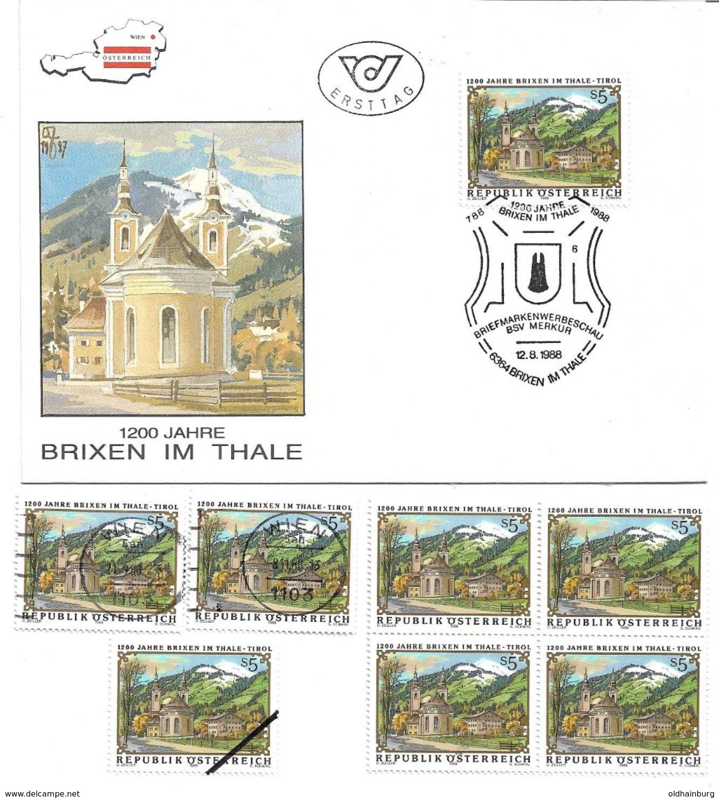 1501z: Österreich 1988, 1200 Jahre Brixen, Ersttag Und Gesamt 6mal ** Briefmarken Plus Mustermarke - Brixen Im Thale