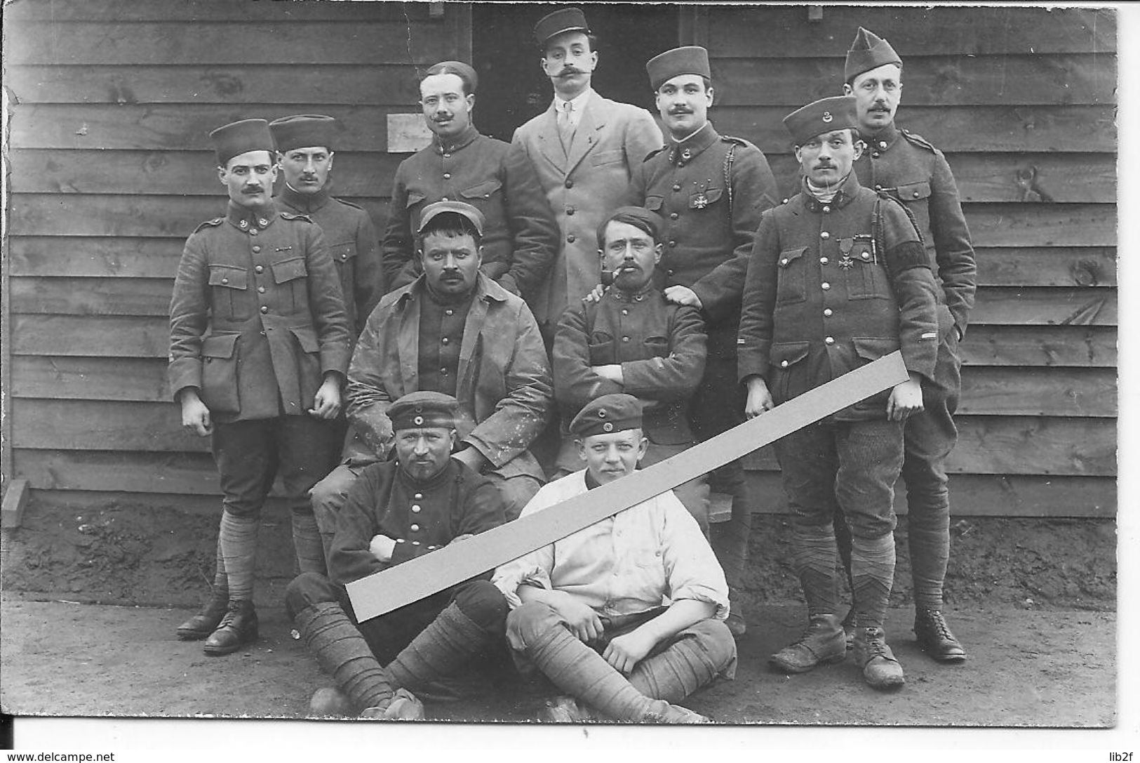 Groupe De Soldats Français Du 2ème Régiment De Zouaves Avec Leurs Prisonniers Allemands 1 Carte Photo 1914-1918 Ww1 1wk - War, Military