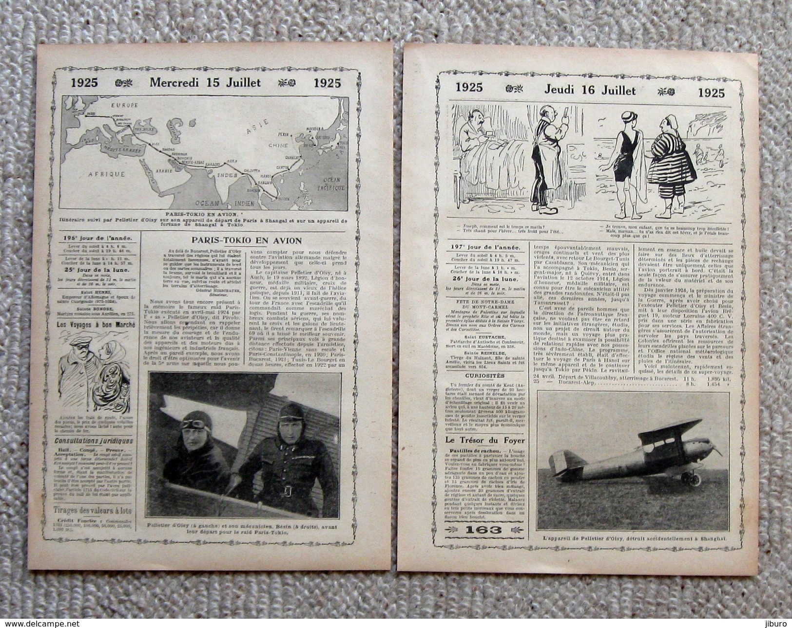 2 Scans Presse 1925 Raid Paris-Tokio En Avion (Tokyo) En 1924 Pelletier D'Oisy Et Bésin Aviation 216CH2 - Unclassified