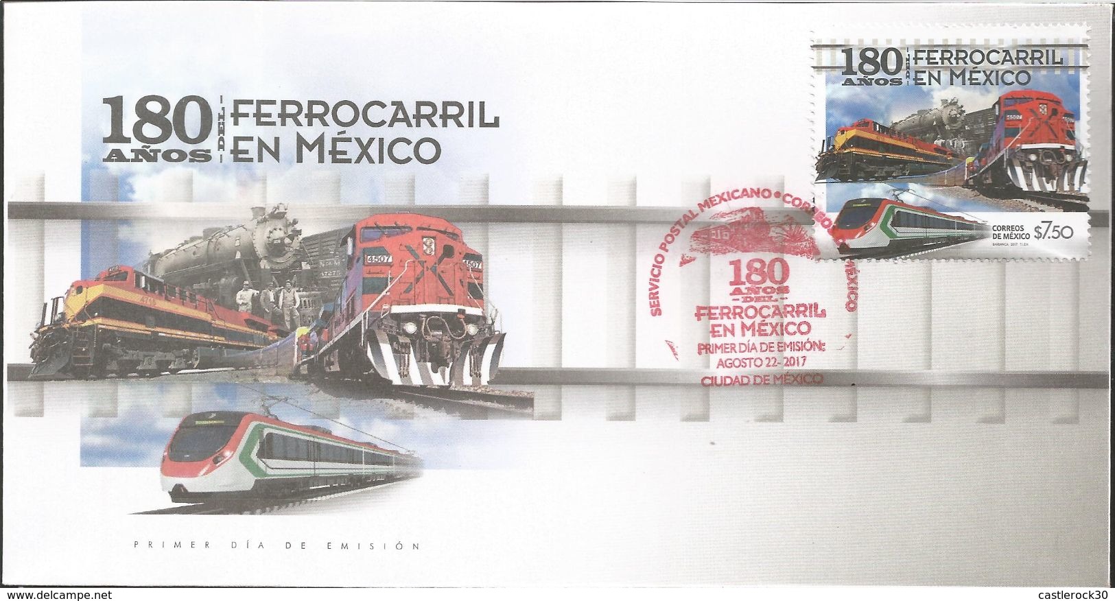 J) 2017 MEXICO, 180 YEARS OF THE MEXICAN RAILWAT, FDC - Mexico