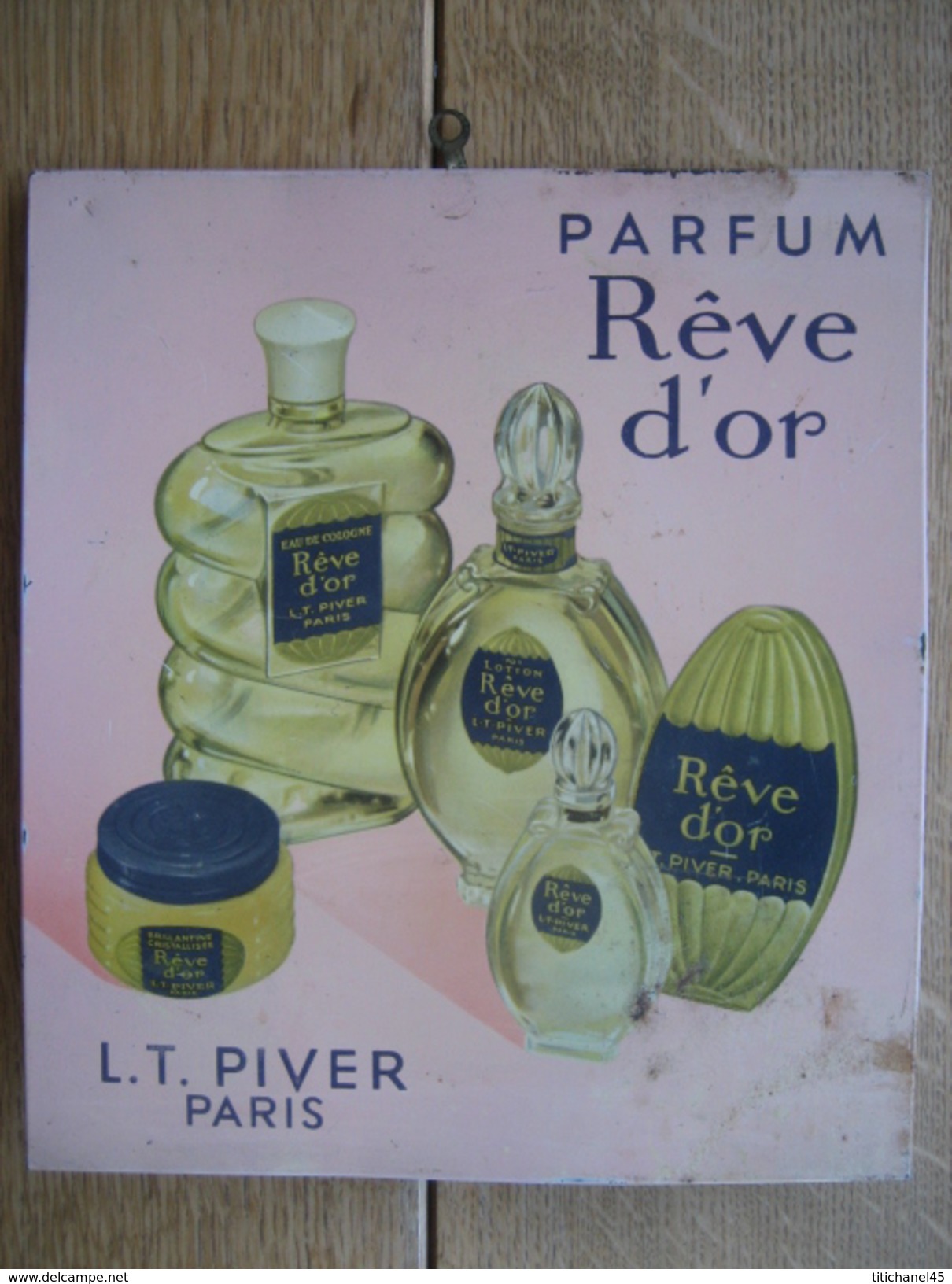 Originale Ancienne  Plaque Publicitaire En Tôle L.T. PIVER Paris - Parfum REVE D'OR - 21 X 27 Cm - Lotion, Brillantine - Plaques En Carton