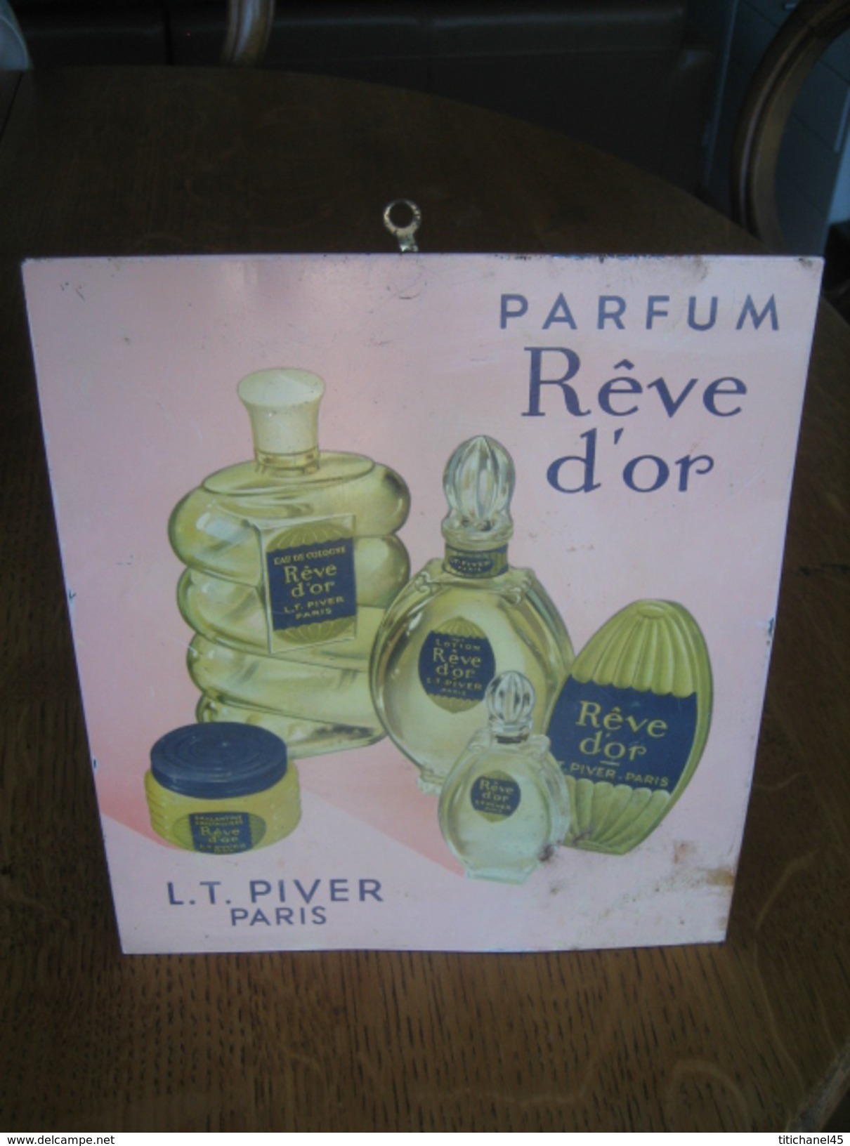 Originale Ancienne  Plaque Publicitaire En Tôle L.T. PIVER Paris - Parfum REVE D'OR - 21 X 27 Cm - Lotion, Brillantine - Plaques En Carton