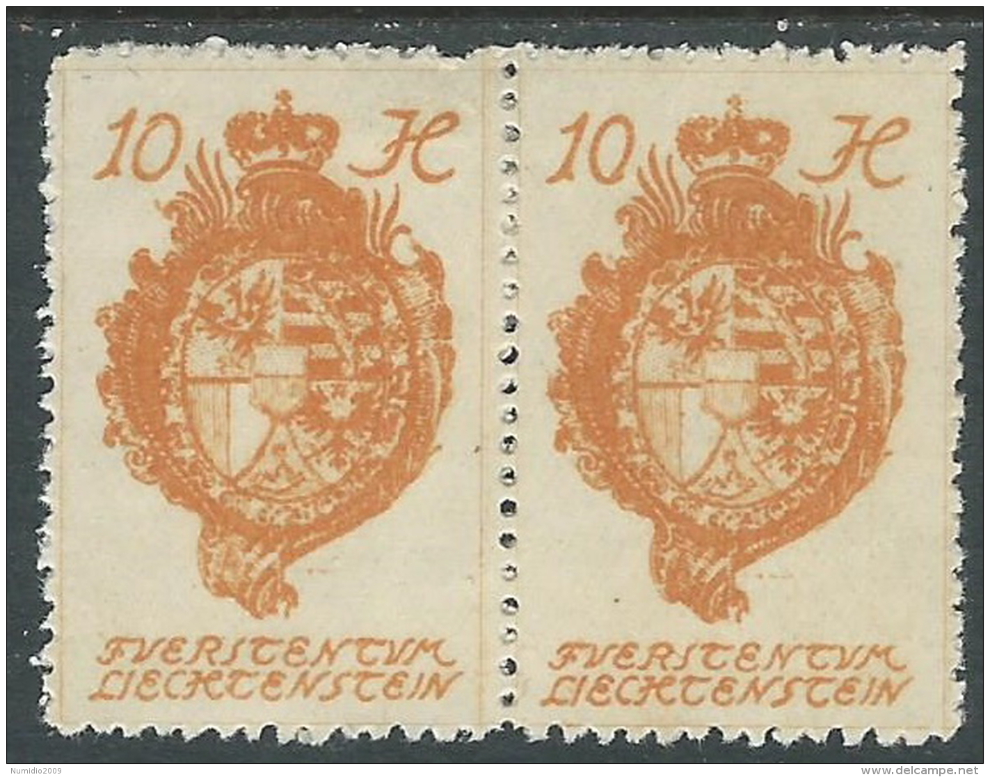 1920 LIECHTENSTEIN CASTELLO VADUZ 10 H VARIETà 0 INVERTITO MH * - R28-10 - Variétés