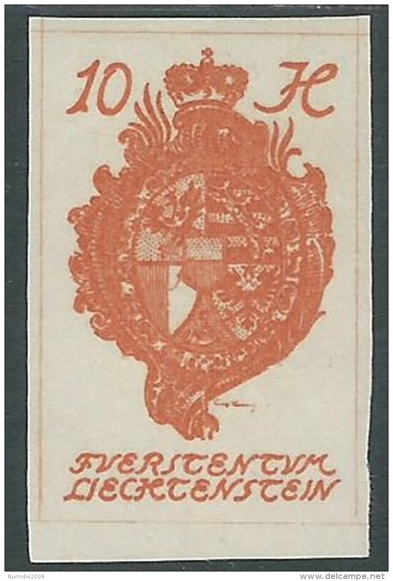 1920 LIECHTENSTEIN CASTELLO VADUZ 10 H VARIETà LINEA DI COLORE MH * - R28-5 - Variétés