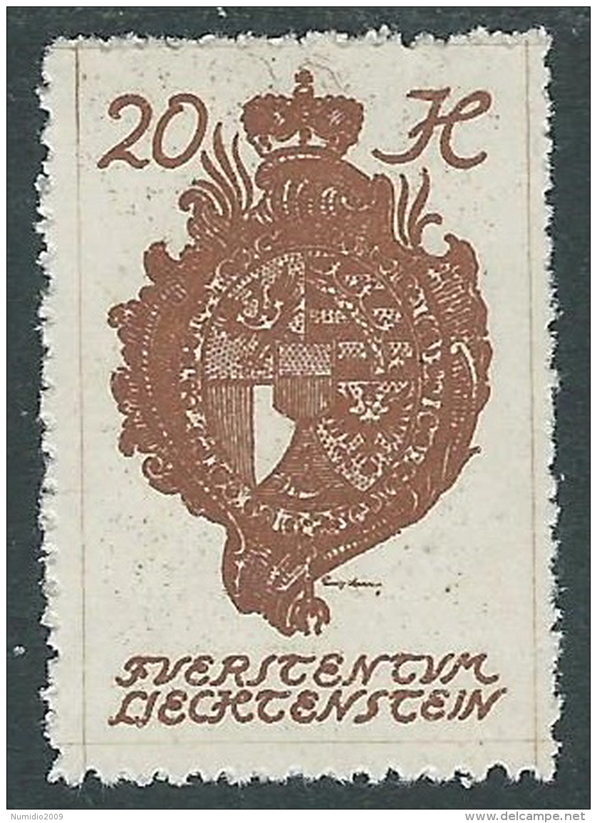 1920 LIECHTENSTEIN CASTELLO VADUZ 20 H VARIETà LINEA MANCANTE MH * - R29-3 - Variétés