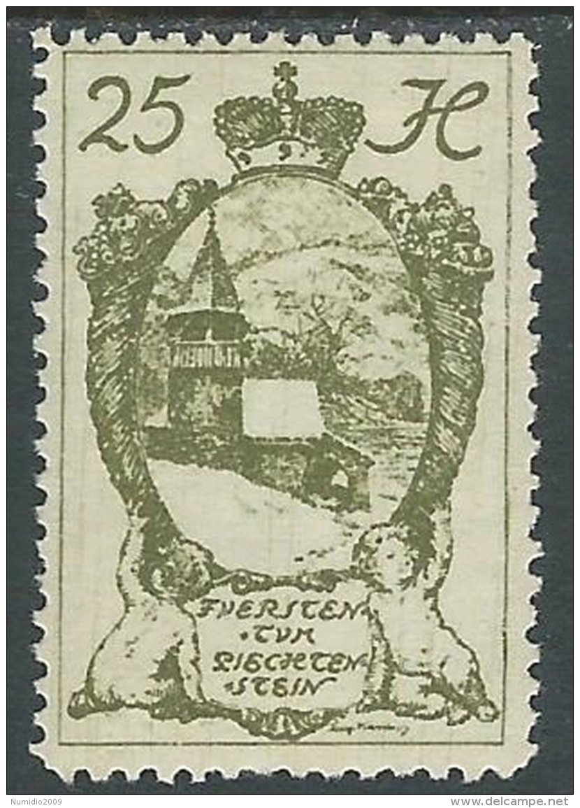 1920 LIECHTENSTEIN CASTELLO VADUZ 25 H VARIETà LINEE IN VIGNETTA MH * - R28-10 - Errores & Curiosidades