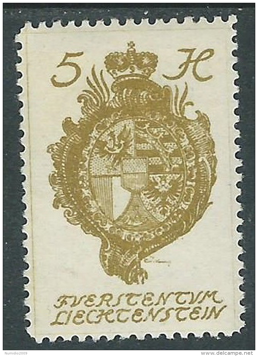 1920 LIECHTENSTEIN CASTELLO VADUZ 5 H VARIETà LINEA BIANCA MH * - R29-3 - Varietà