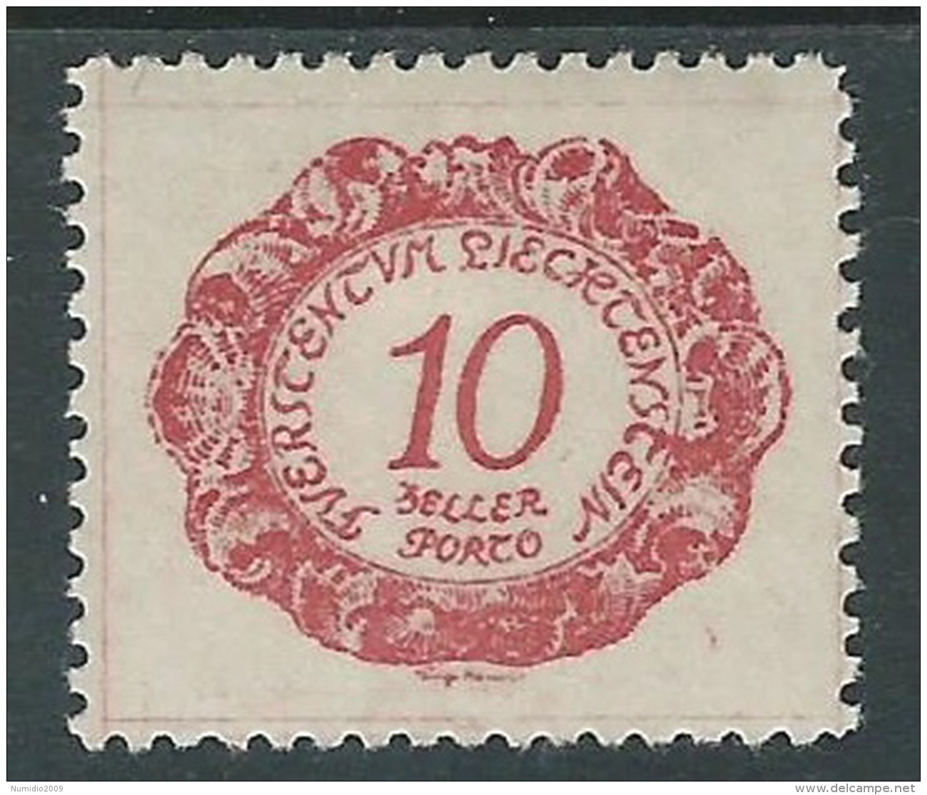 1920 LIECHTENSTEIN SEGNATASSE 10 H VARIETà LETTERA T GROSSA MH * - R30 - Variétés