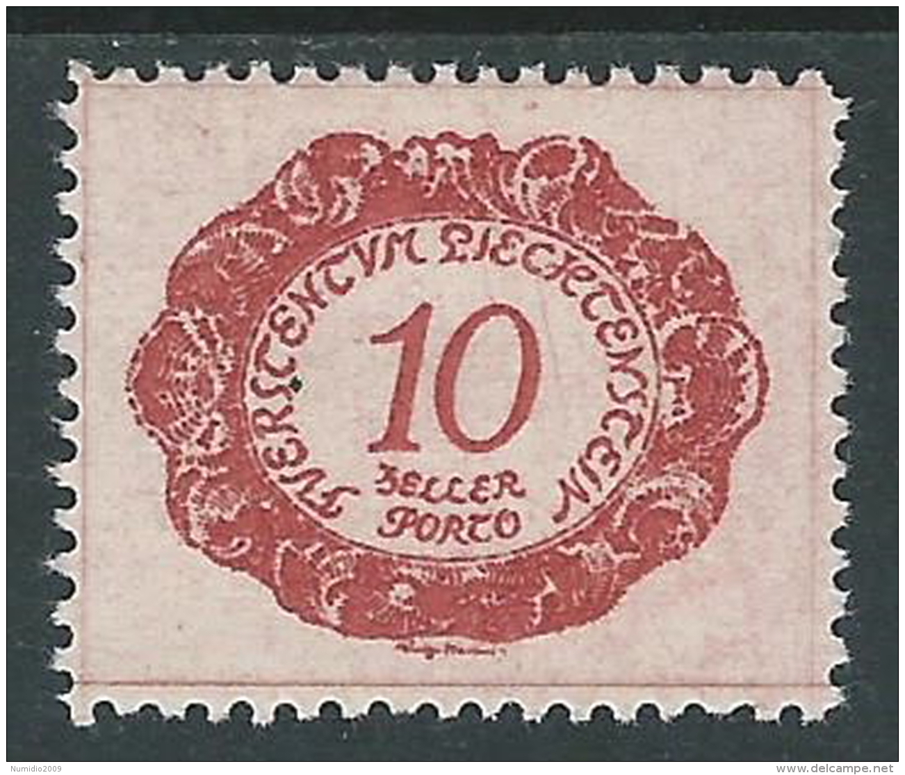 1920 LIECHTENSTEIN SEGNATASSE 10 H VARIETà LINEA DENTRO CORNICE MH * - R29-10 - Varietà