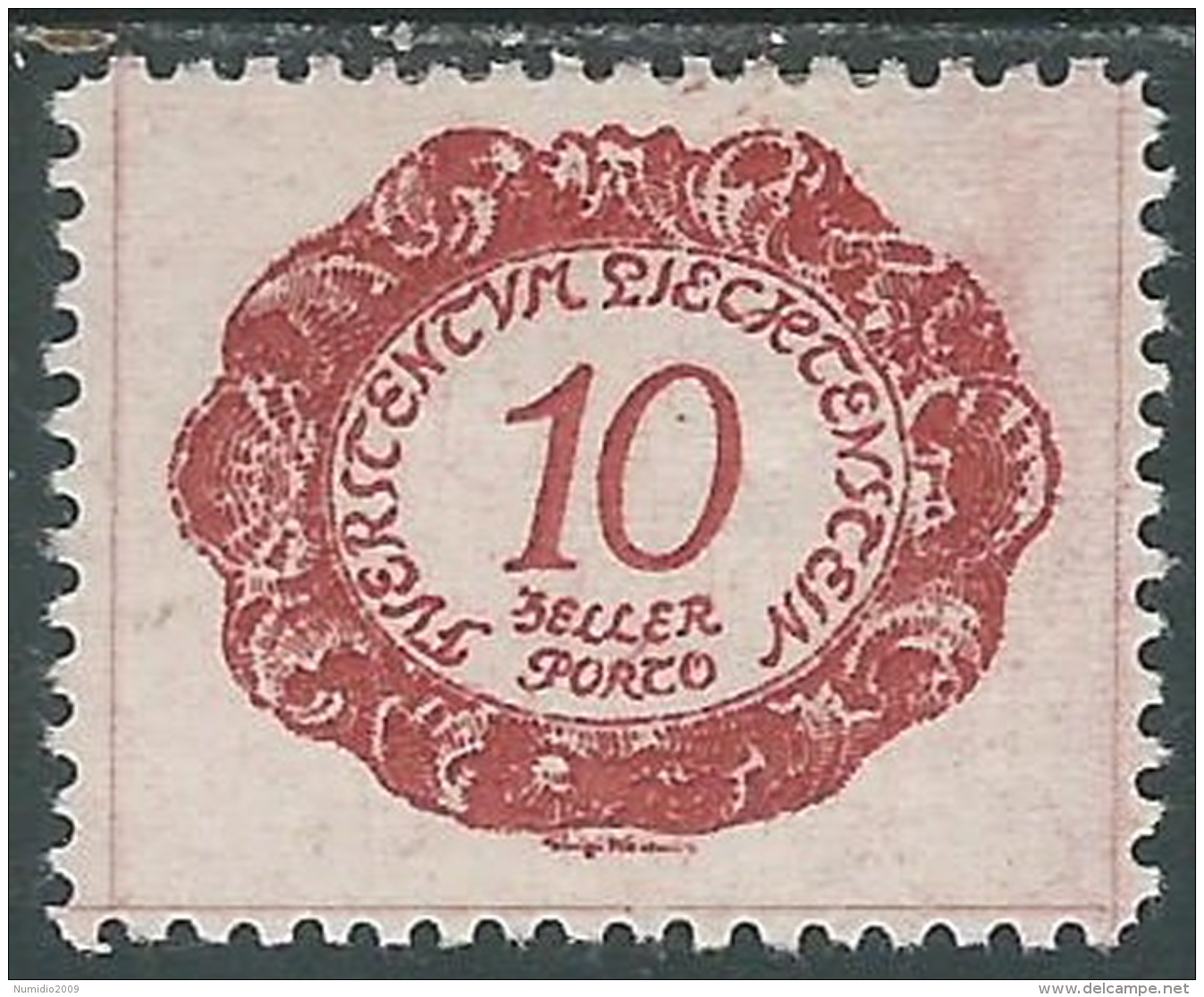 1920 LIECHTENSTEIN SEGNATASSE 10 H VARIETà LINEA FRA E HELLER R PORTO MH * R29-7 - Variétés