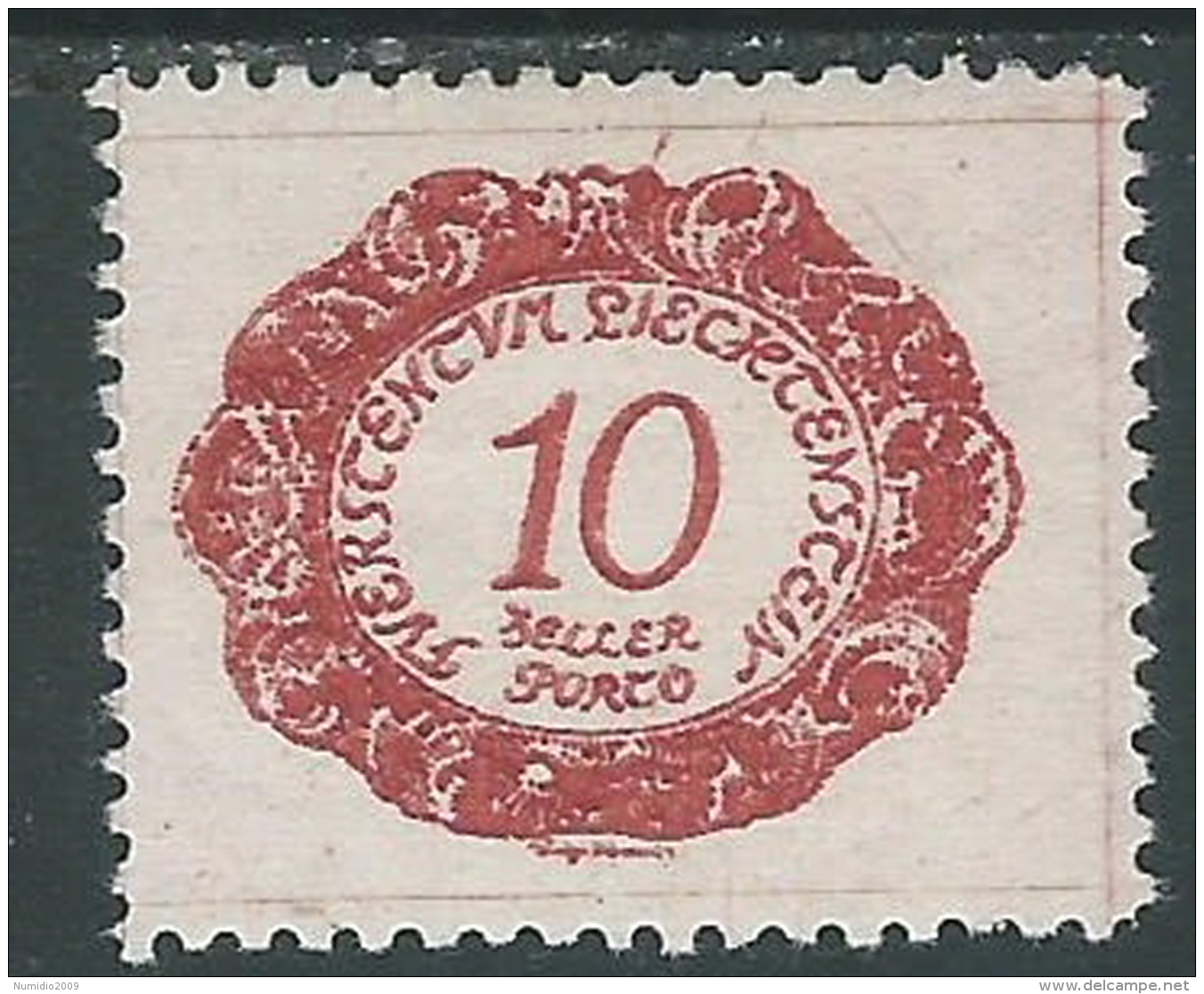 1920 LIECHTENSTEIN SEGNATASSE 10 H VARIETà LINEE SOPRA CORNICE MH * - R29-4 - Varietà