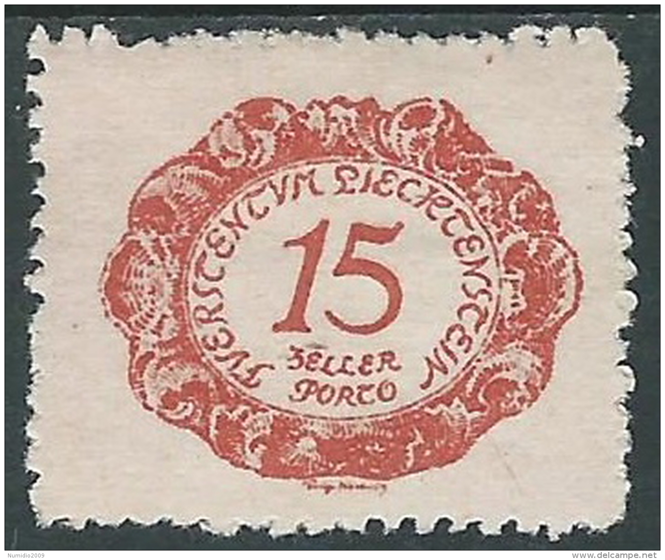 1920 LIECHTENSTEIN SEGNATASSE 15 H VARIETà PUNTO IN ALTO MH * - R30-8 - Variétés