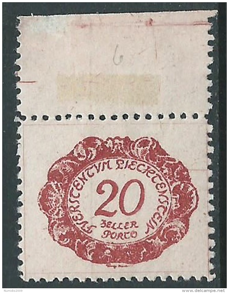 1920 LIECHTENSTEIN SEGNATASSE 20 H VARIETà LINEA ESTERNA A DESTRA MNH ** - R30-3 - Variétés