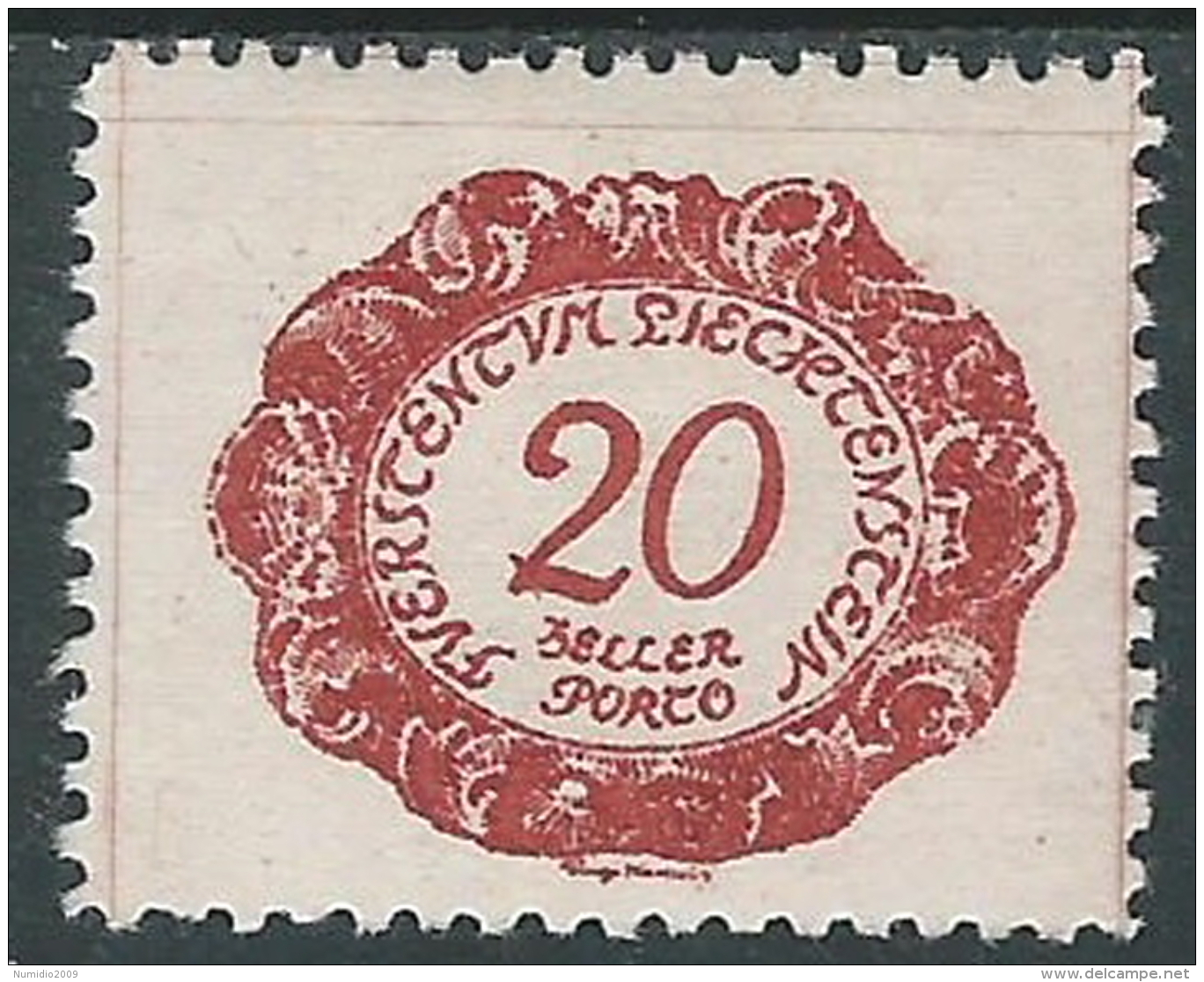 1920 LIECHTENSTEIN SEGNATASSE 20 H VARIETà PUNTO ATTACCATO 2 DI 20 MH * - R30-8 - Abarten