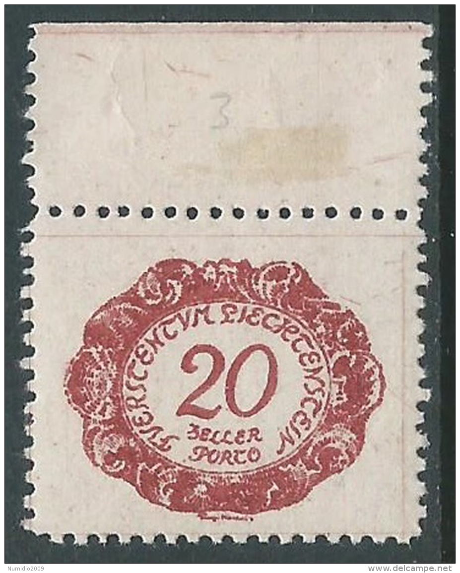 1920 LIECHTENSTEIN SEGNATASSE 20 H VARIETà PUNTO SOTTO P DI PORTO MNH ** - R30 - Abarten